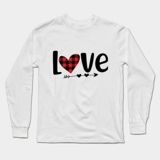 Love buffalo plaid heart valentine design Long Sleeve T-Shirt